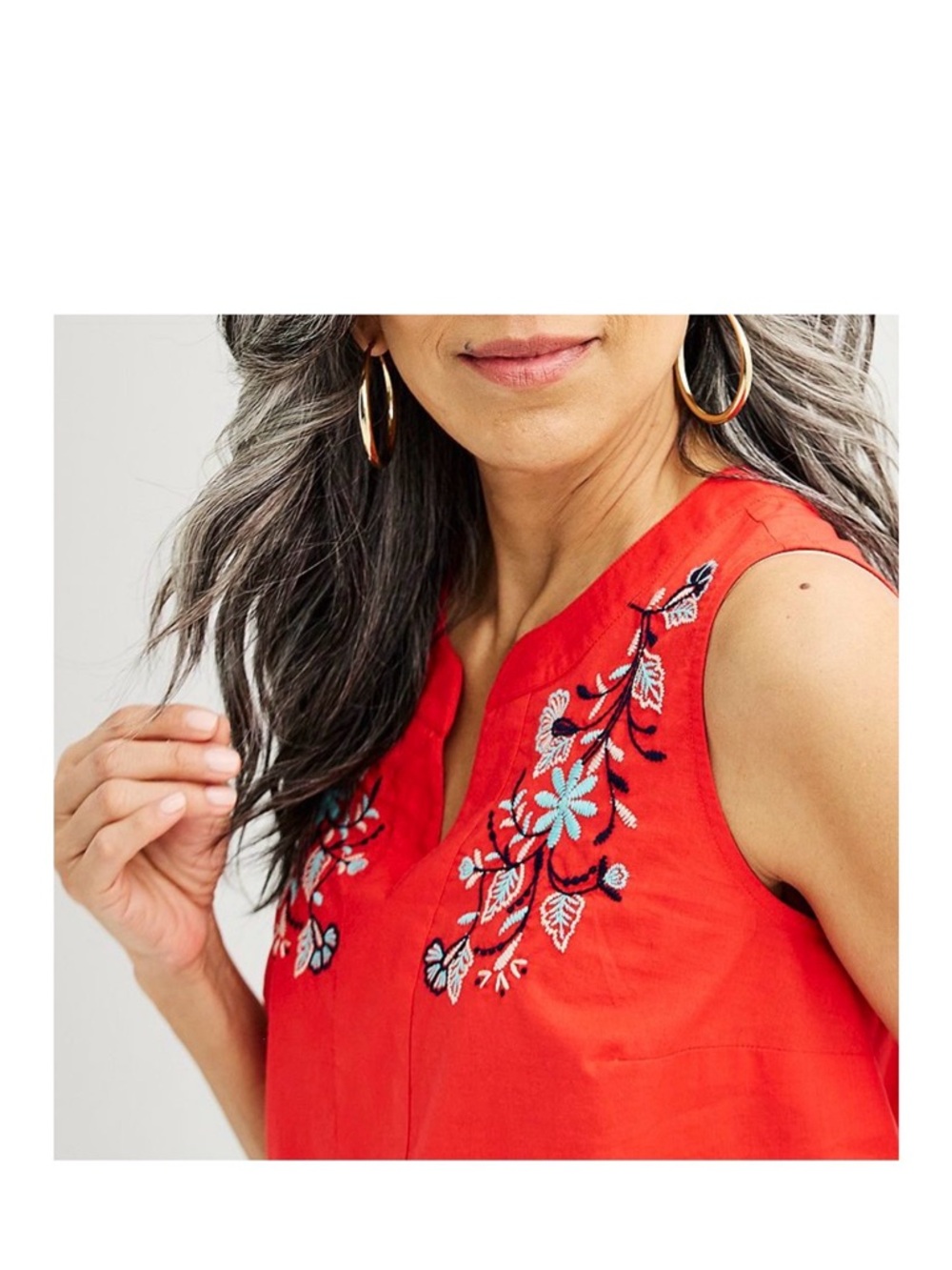 Red Embroidered Sleeveless Cotton Top Size M - Picture 2 of 8